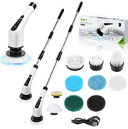 Electric spin scrubber kit with telescopic handle and multiple cleaning attachments